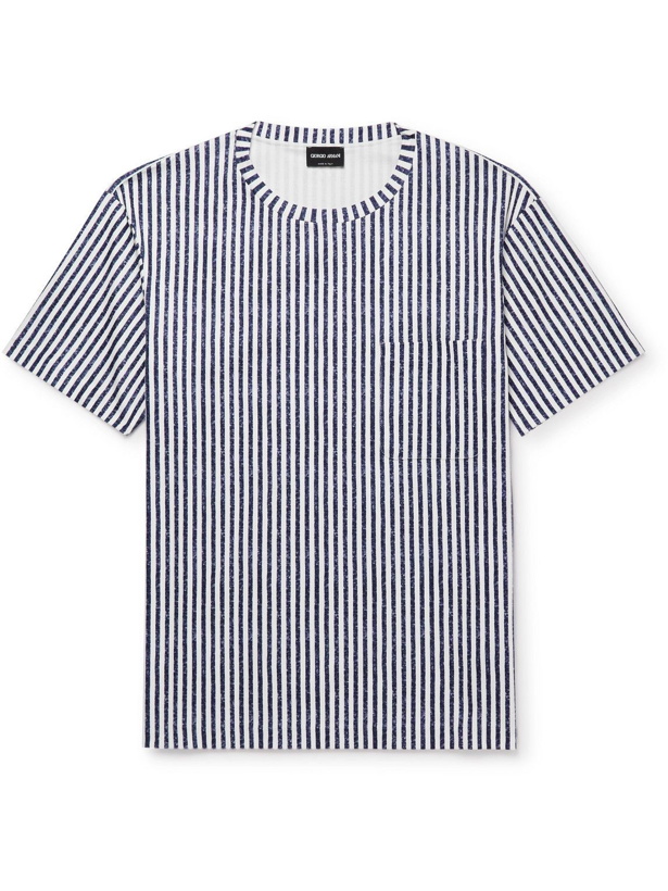 Photo: Giorgio Armani - Striped Cotton-Jersey T-Shirt - Blue