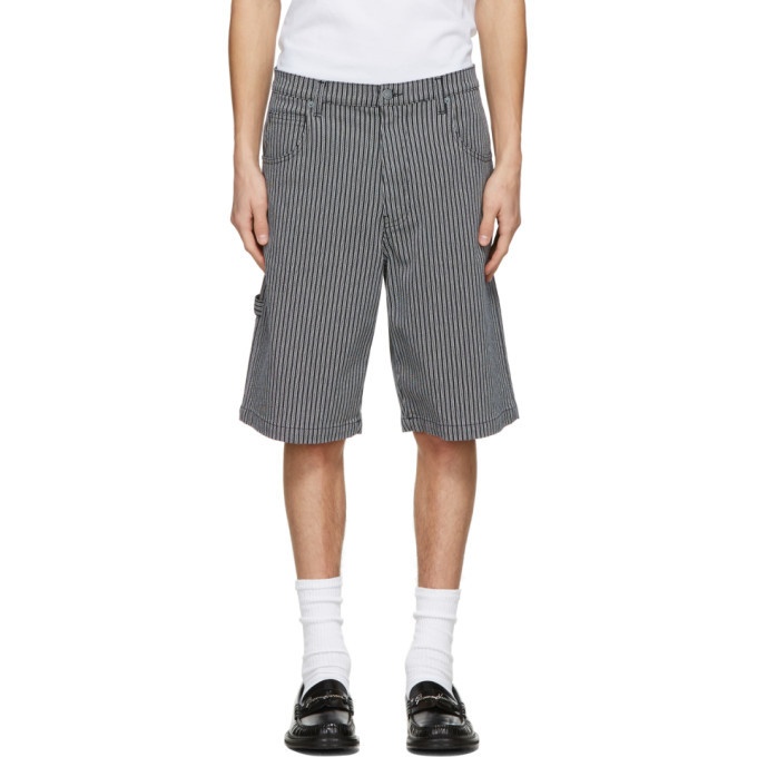 Photo: Moschino Navy and White Denim Striped Shorts