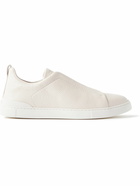 Zegna - Full-Grain Leather Slip-On Sneakers - Neutrals