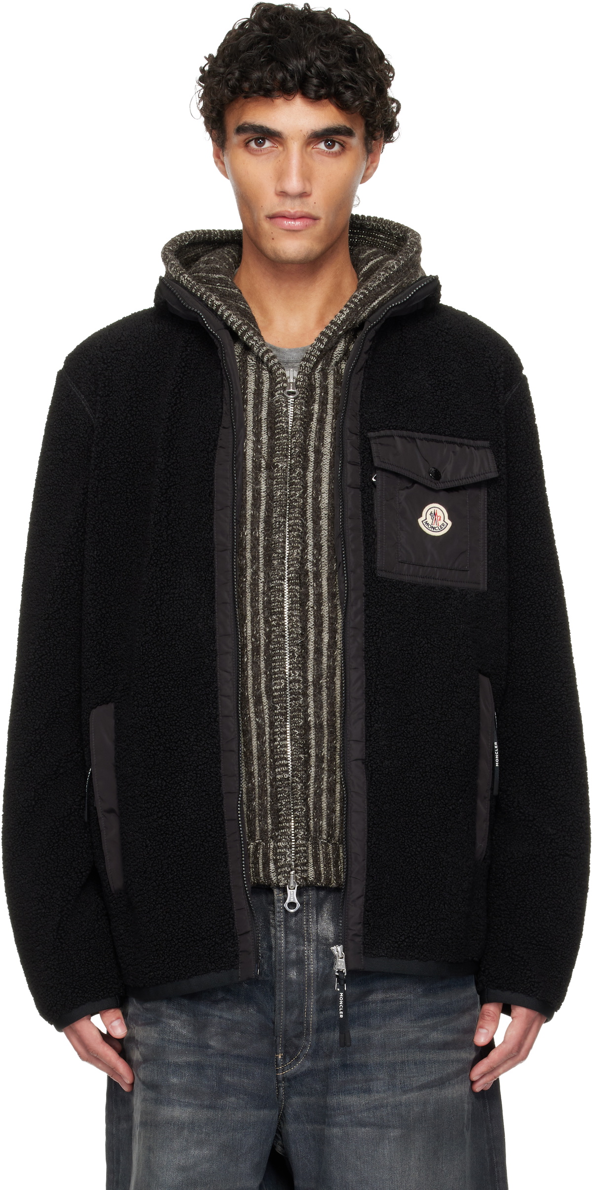 Moncler Black Teddy Pocket Zip-Up Jacket