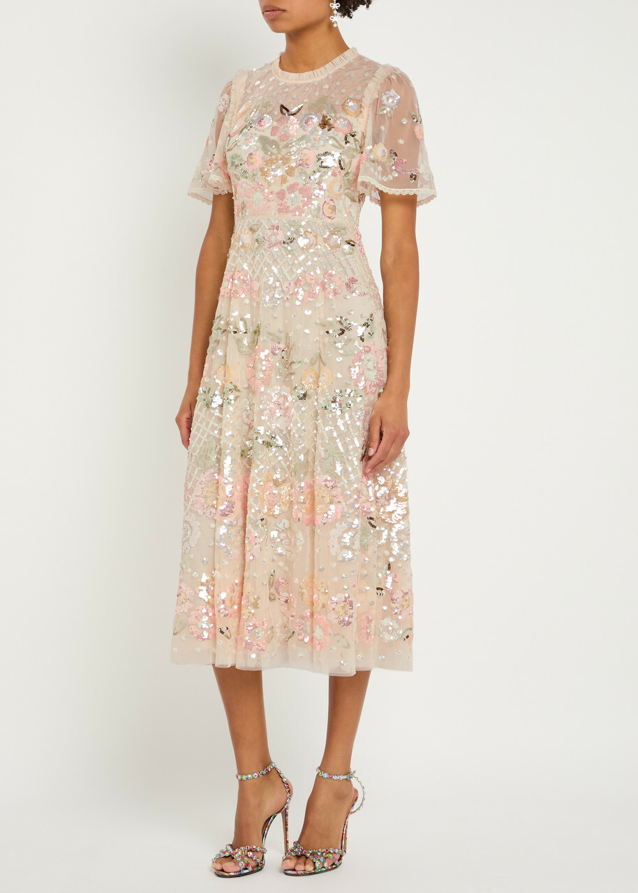 Needle & Thread Rosalie Floral-embellished Tulle Gown Cream