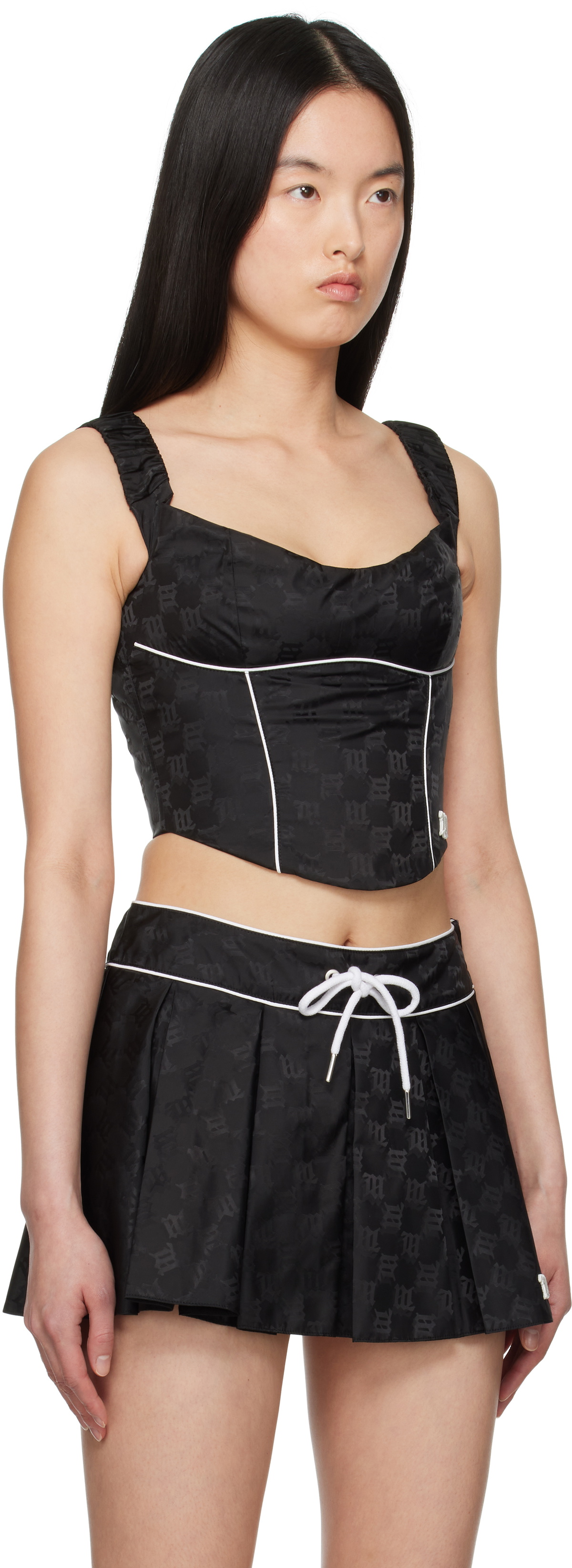 MISBHV Black Monogram Nylon Corset Top