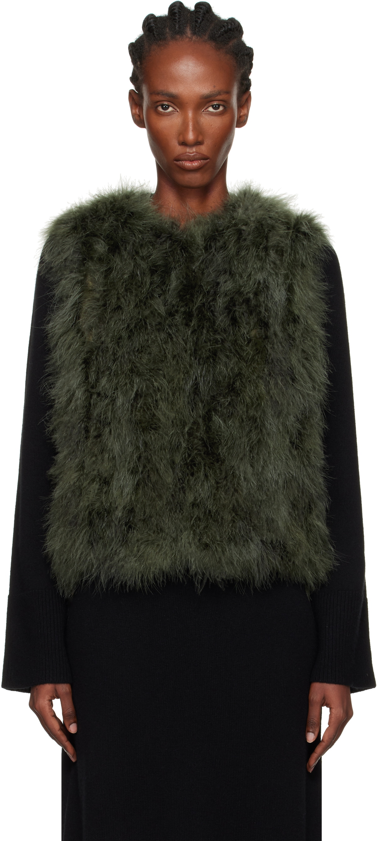 Yves Salomon Green Cropped Feather Vest