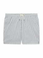 Sunspel - Straight-Leg Mid-Length Striped SEAQUAL®-Blend Seersucker Swim Shorts - Blue