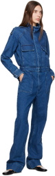 FRAME Blue Cinch Denim Jumpsuit