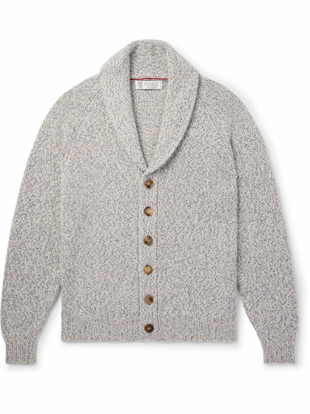 Photo: Brunello Cucinelli - Shawl-Collar Knitted Cashmere Cardigan - Gray