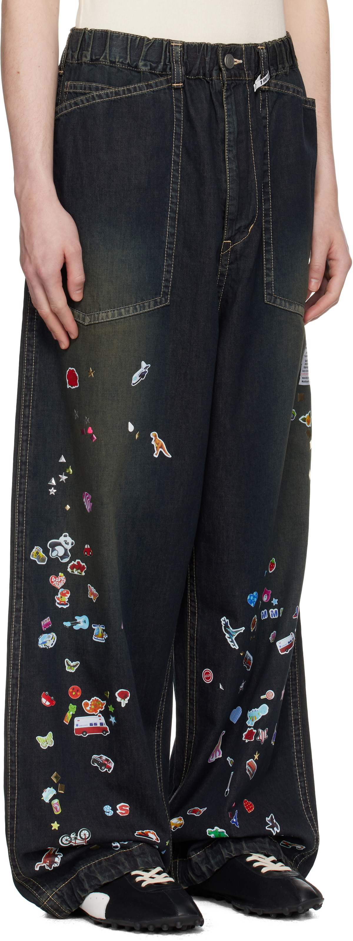 パンツ MIHARA YASUHIRO Sticker Prints Denim M Maison MIHARA YASUHIRO Navy Sticker Prints Denim Baker Jeans