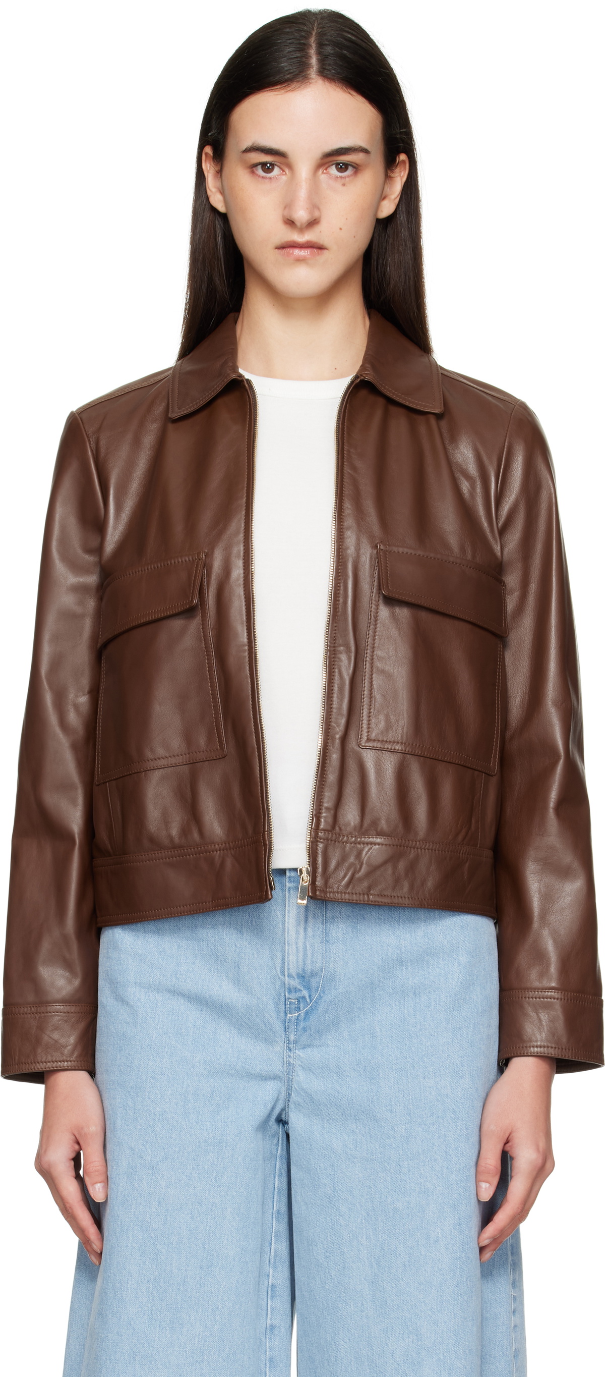 Max Mara Brown Nepet Leather Jacket