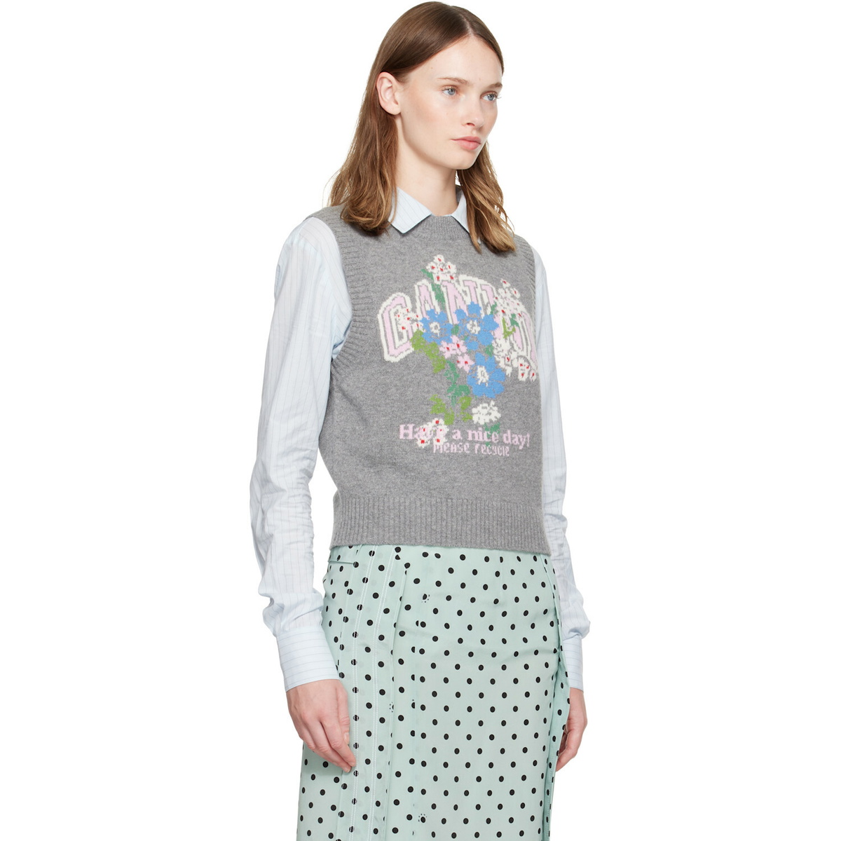 GANNI Gray Flowers Sweater Vest