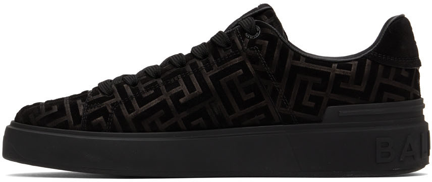 Balmain Black Suede Monogram B-Court Sneakers