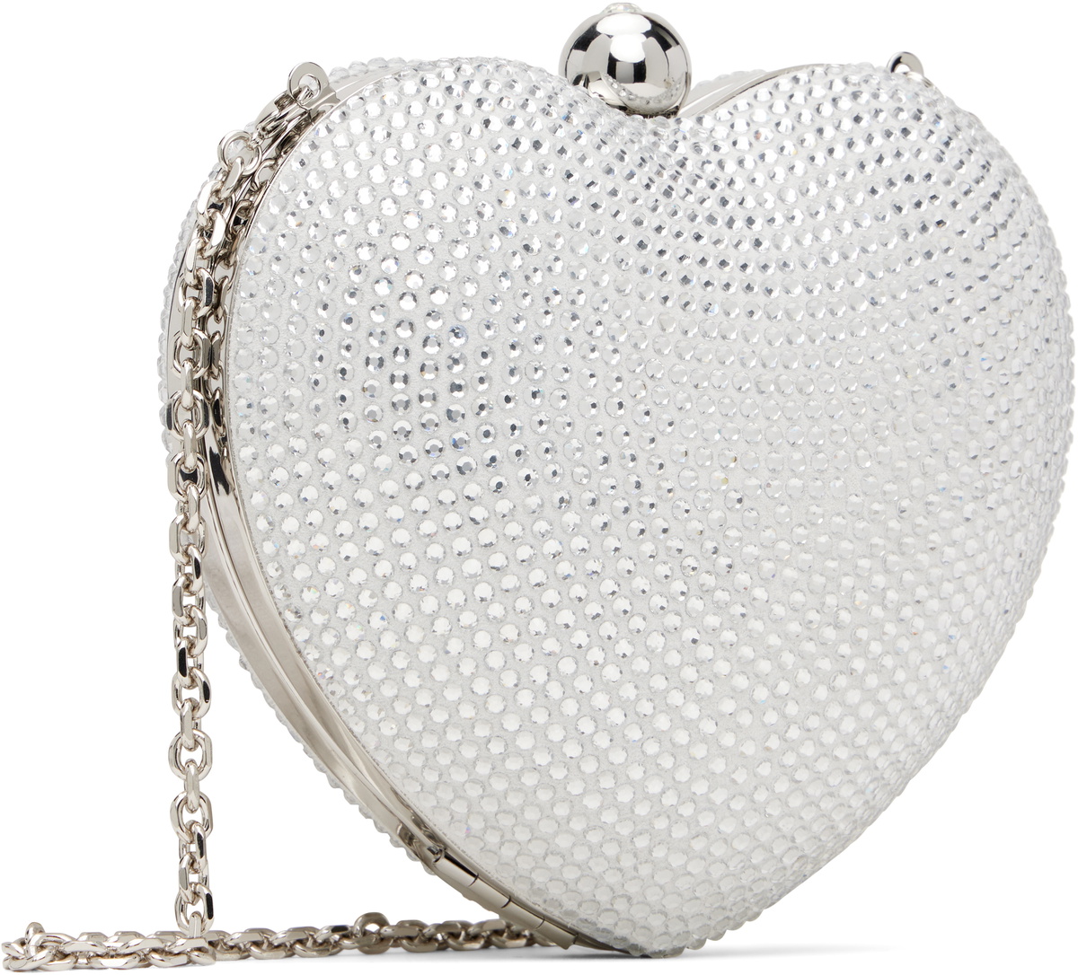 MACH & MACH White Crystal Heart Suede Clutch
