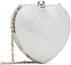MACH & MACH White Crystal Heart Suede Clutch