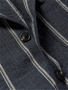 Lardini - Shawl-Collar Striped Stretch-Cotton and Linen-Blend Overshirt - Blue
