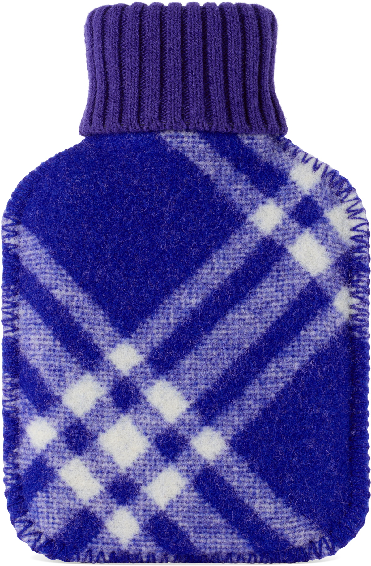 Burberry Navy Wool Check Hot Water Bottle
