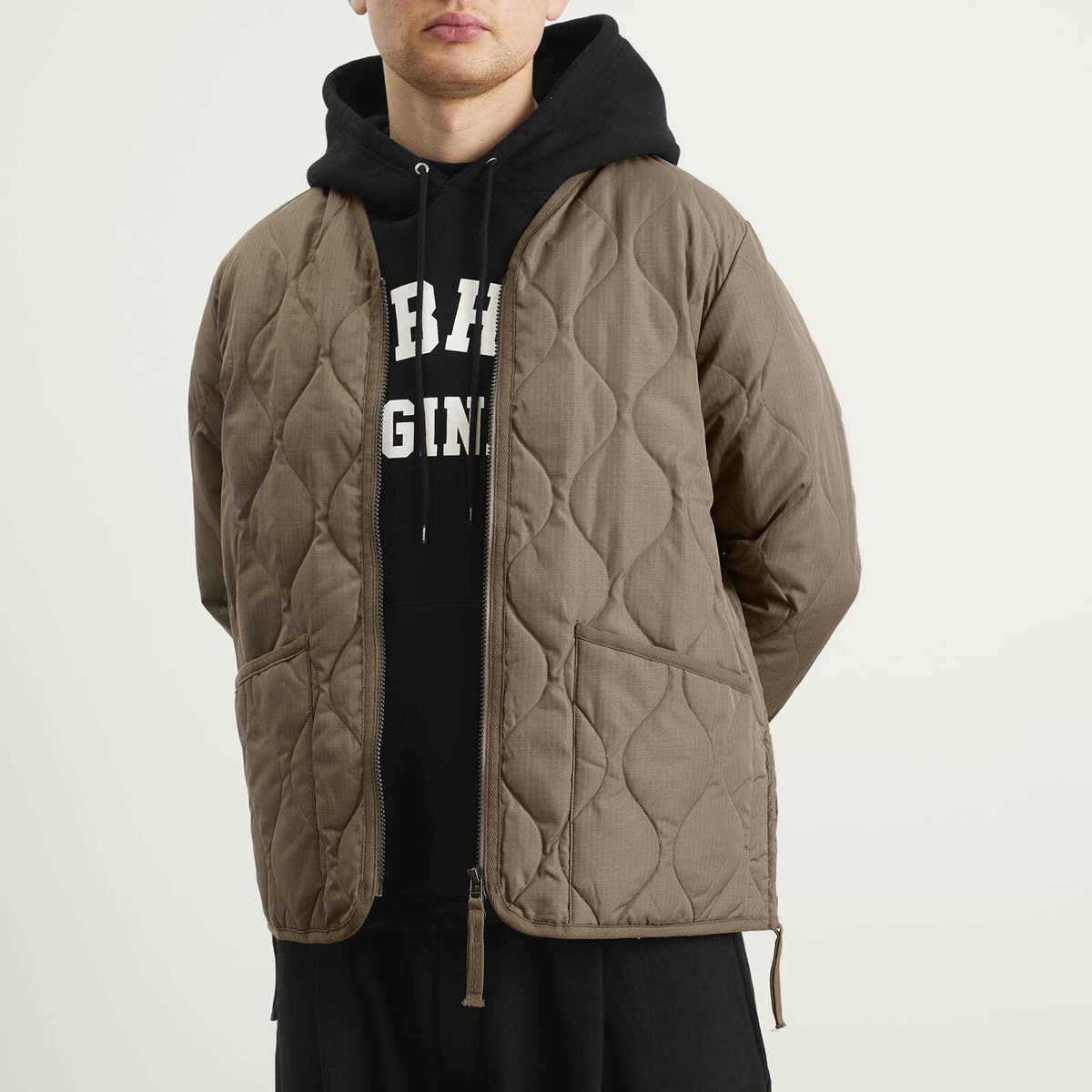 Taion Men's Military V-Neck Zip Down Jacket in Dark Khaki