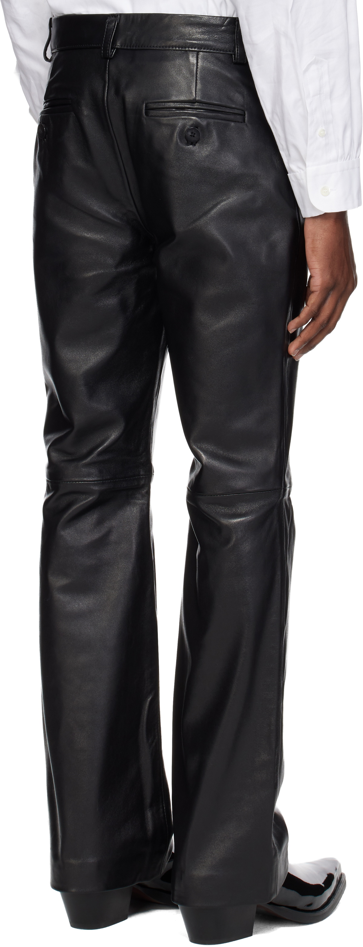 Ernest W. Baker Black Flare Leather Pants
