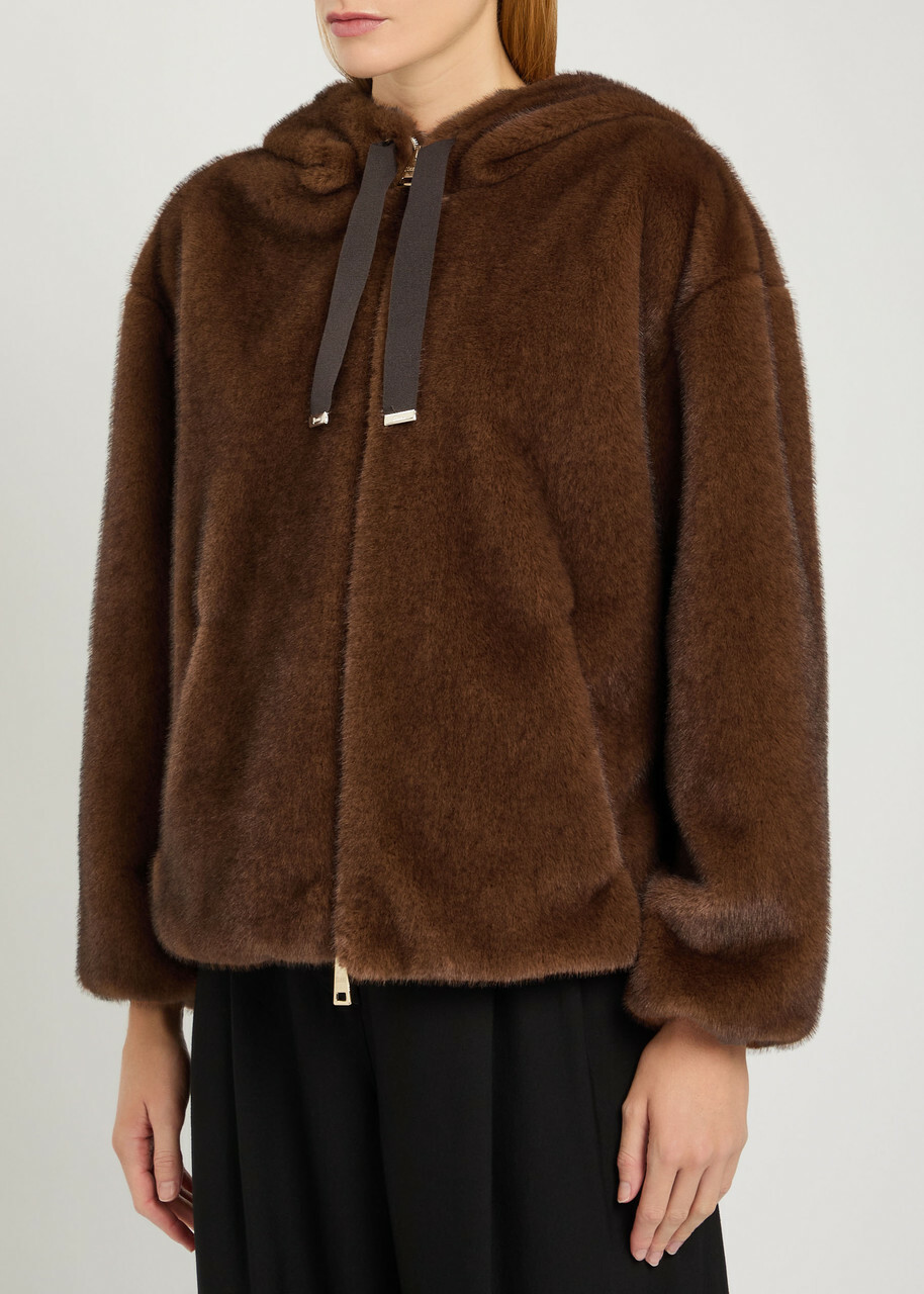 Herno Hooded Faux fur Jacket Maroon
