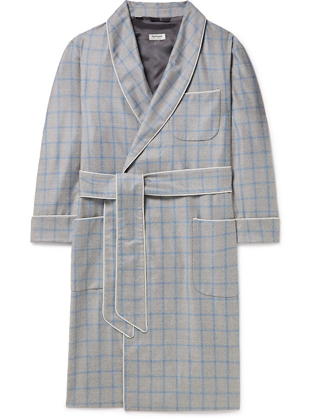 Photo: Paul Stuart - Piped Checked Wool-Flannel Robe - Gray