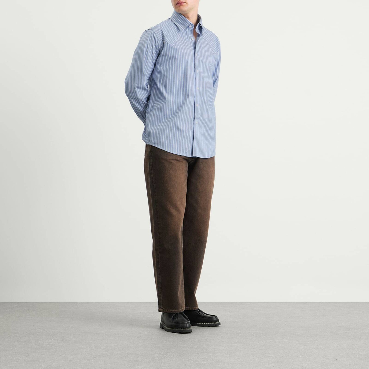 Carter Young Men's Western Business Shirt in Blue Static Stripe
