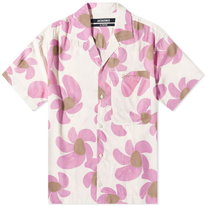 Photo: Jacquemus Men's Flower Logo Vacation Shirt in White/Pink