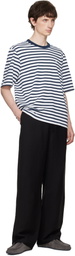 AMI Paris White & Navy Boxy Mariniere 'Ami de Coeur' T-shirt