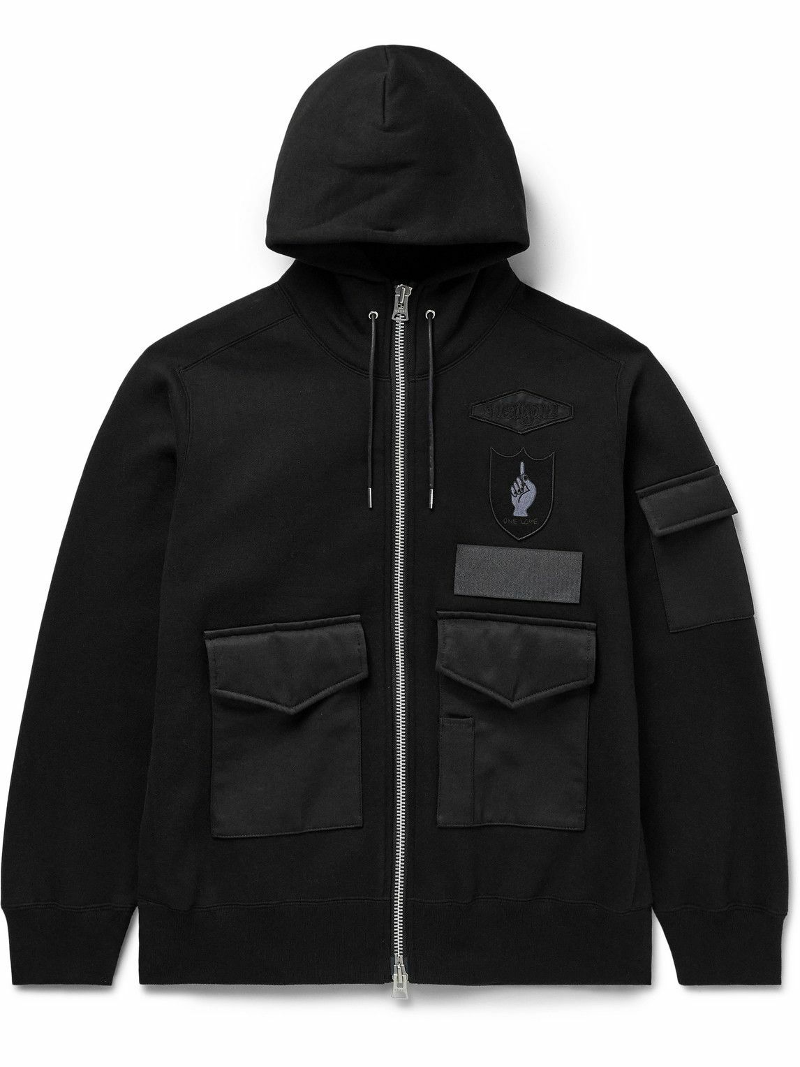 sacai hoodie s BLACKコットン100% サイズ3 sacai: Black Sponge Sweat x Nylon Twill Hoodie | SSENSE