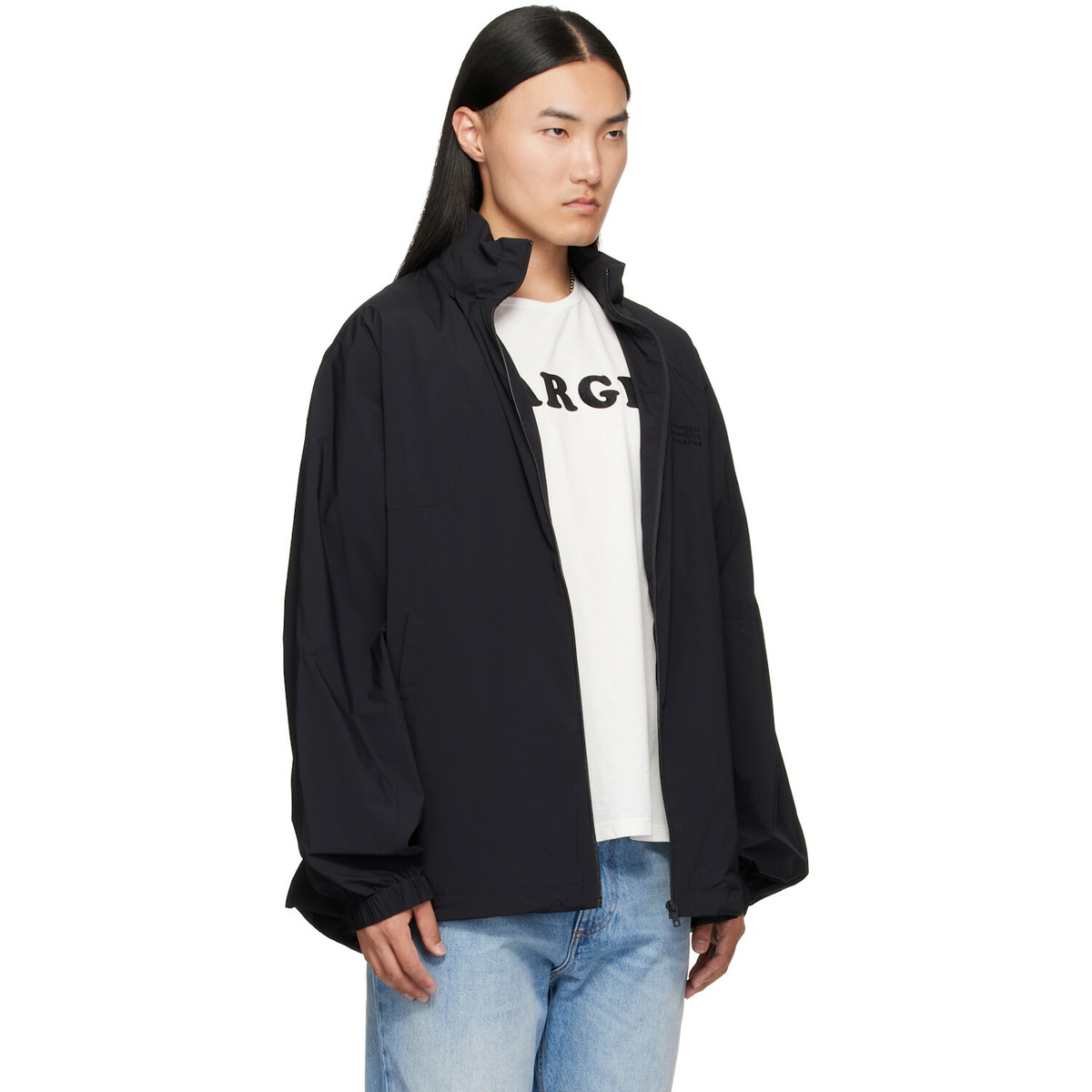 MM6 Maison Margiela Black Nylon Zip Jacket