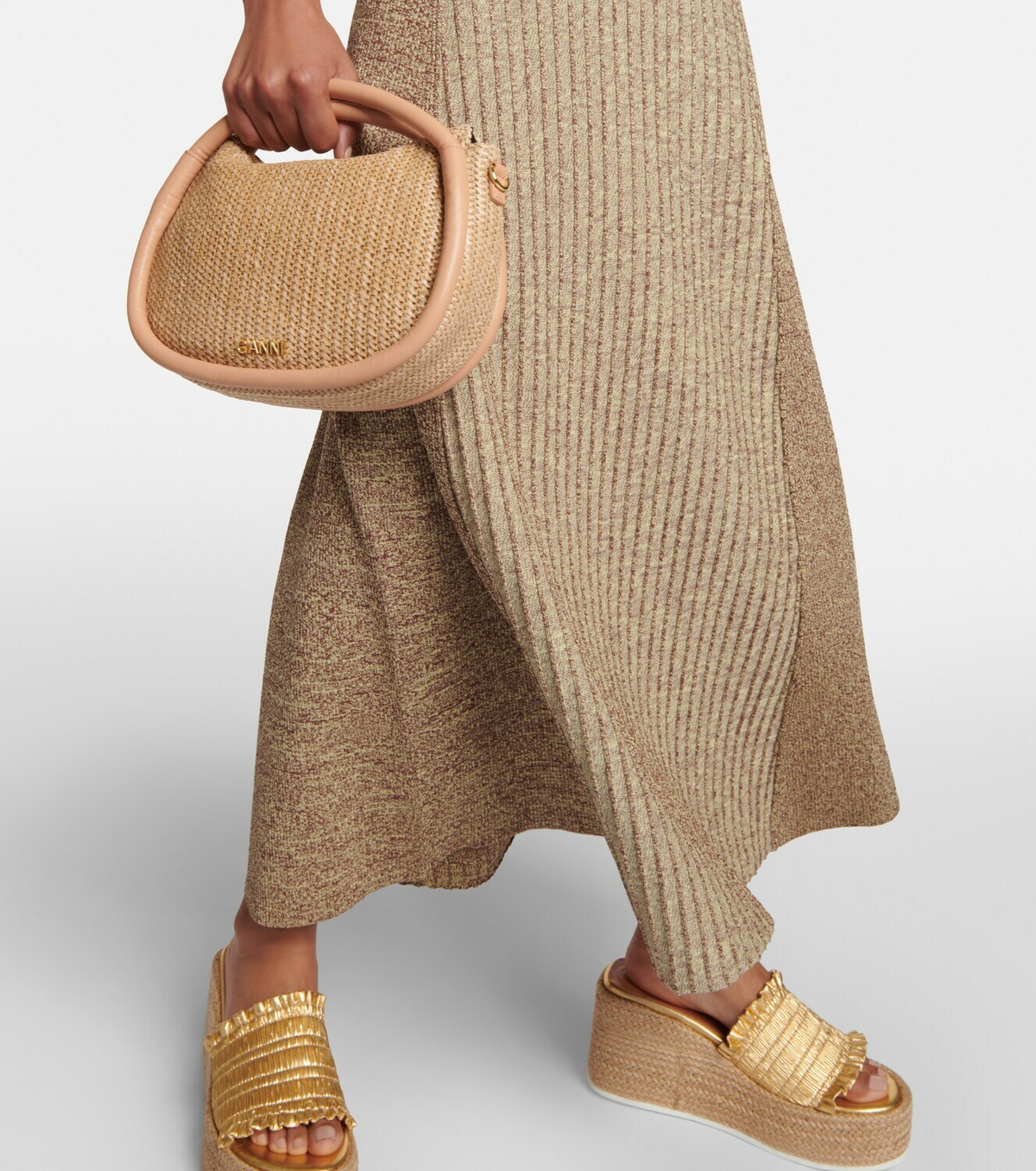 strapless open back dress GANNI | Ribbed Knitted Halterneck Midi Dress main image 1