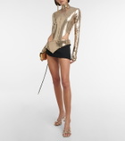 LaQuan Smith Asymmetrical sequined low-rise miniskirt