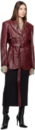 Kijun Burgundy Belted Faux-Leather Blazer