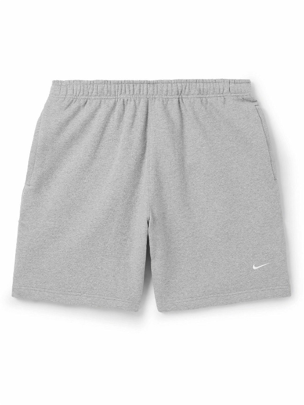 Photo: Nike - Solo Swoosh Straight-Leg Logo-Embroidered Cotton-Blend Jersey Shorts - Gray