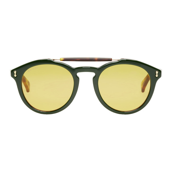 Photo: Gucci Green and Red Opulent Vintage Pilot Sunglasses