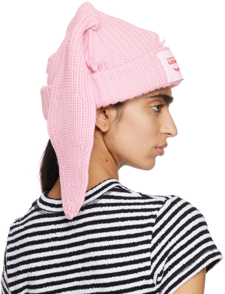 Charles Jeffrey LOVERBOY Pink Chunky Rabbit Beanie Charles
