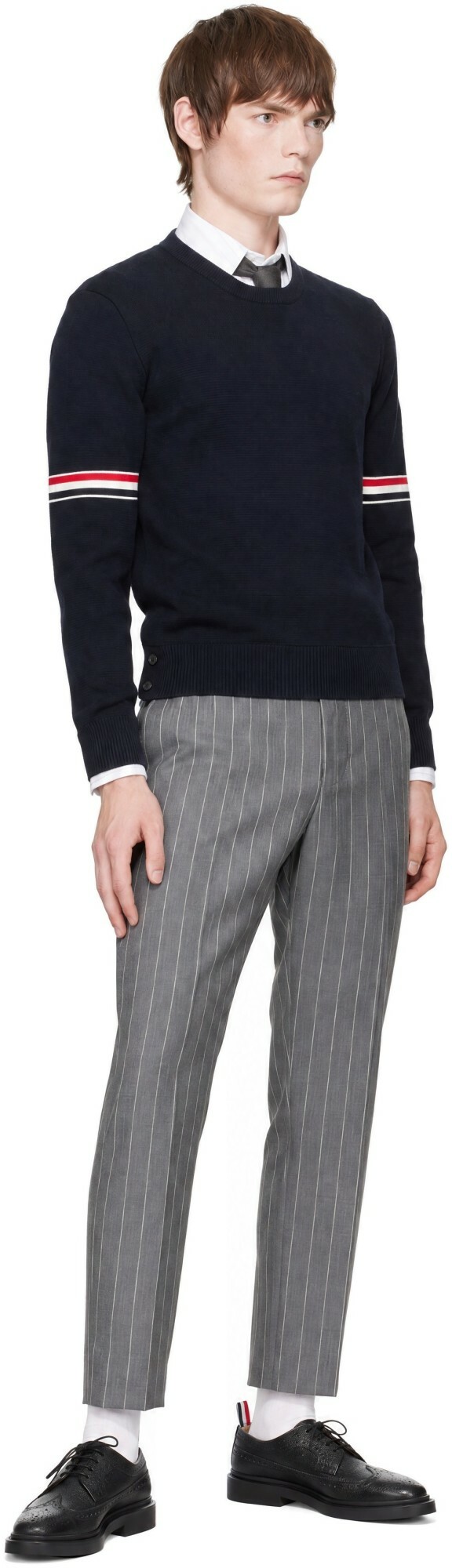 Thom Browne Navy Milano Stitch Pullover RWB Armband Sweater
