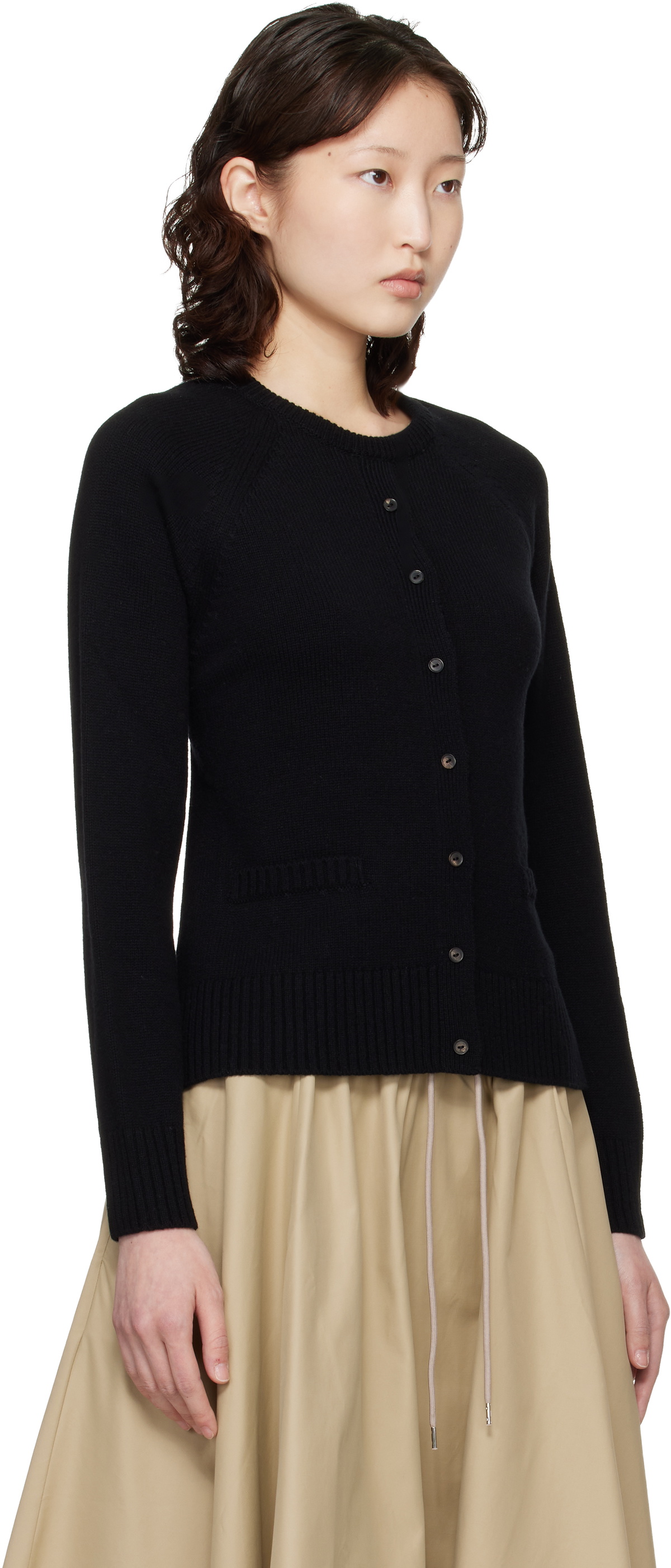 Cordera Black Merino Wool Open-Back Cardigan
