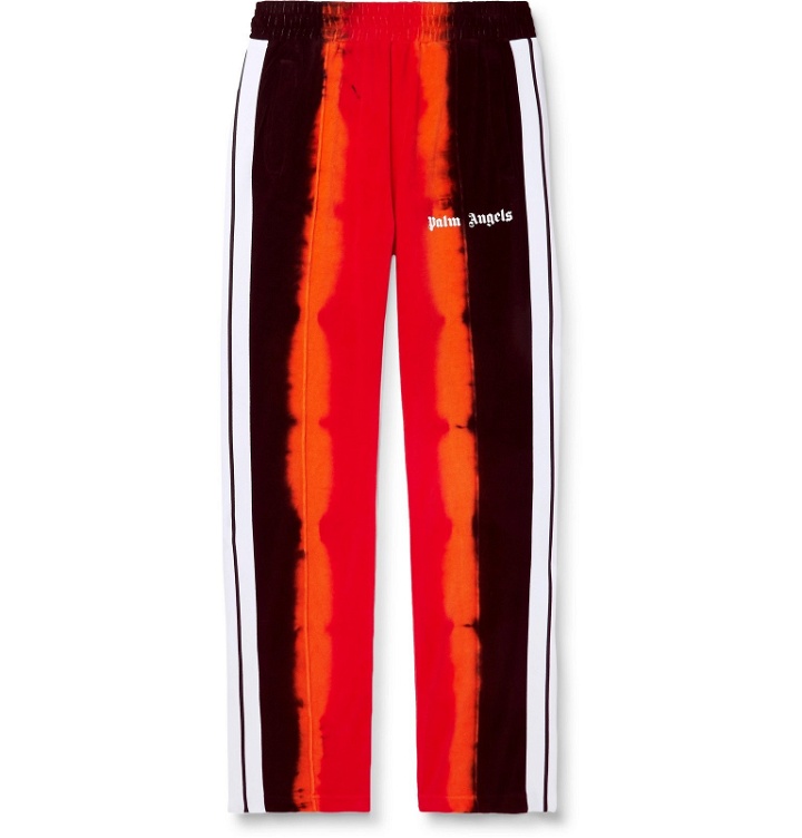Photo: Palm Angels - Tapered Striped Tie-Dyed Cotton-Blend Velour Track Pants - Red