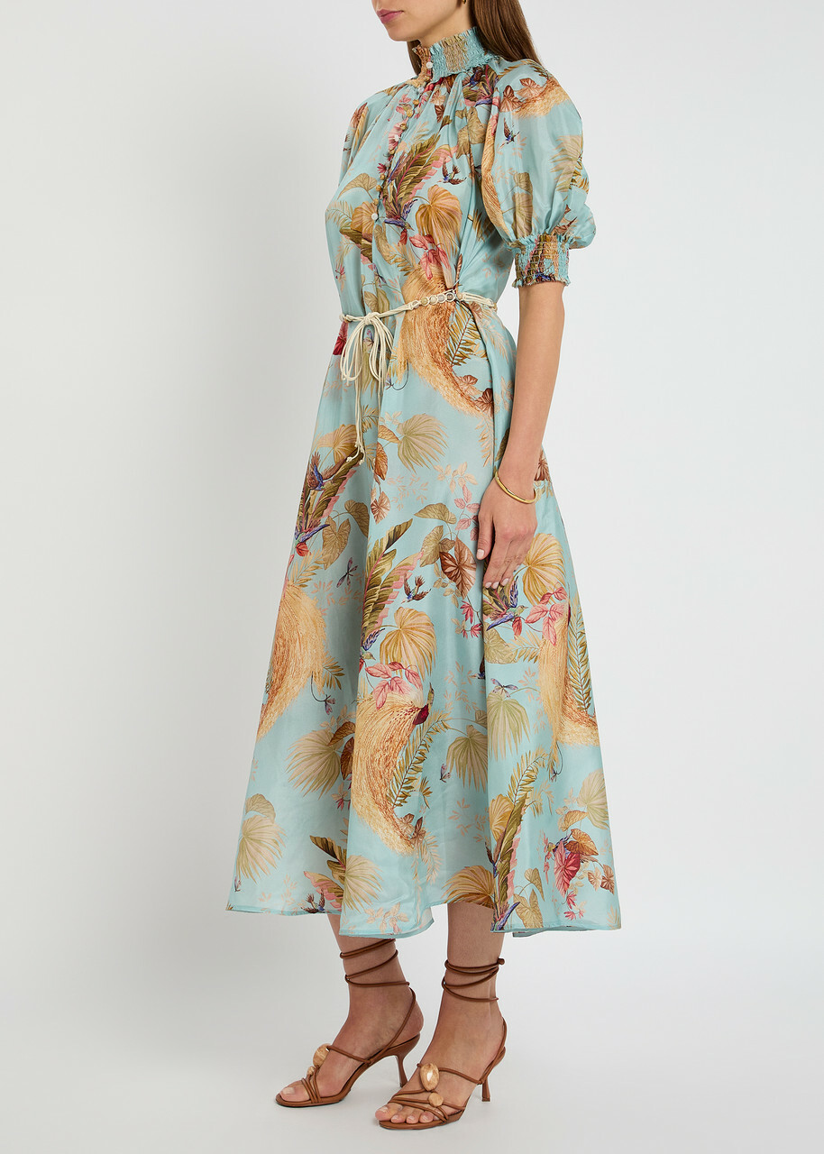 【Zimmermann】Ascension Billow floral silk maxi dress Ascension Billow Maxi Dress Aqua Palm Floral Online | Zimmermann
