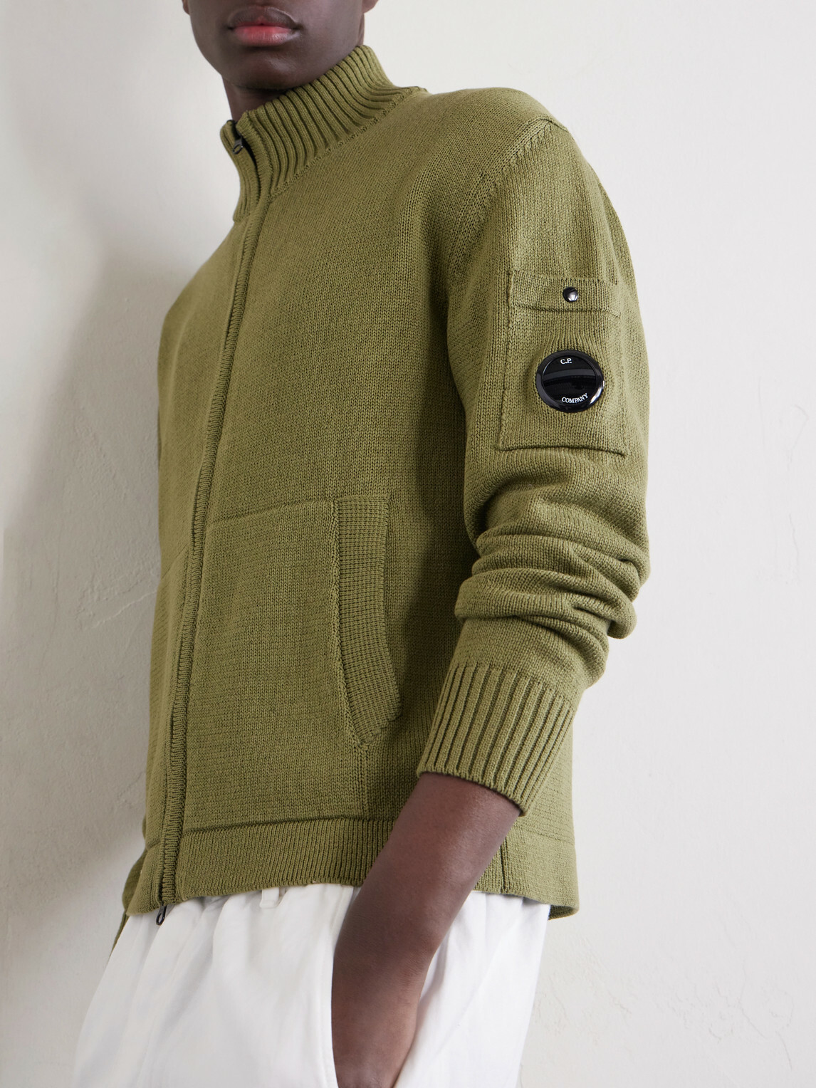 C.P. Company - Logo-Appliquéd Knitted Cotton Zip-Up Cardigan - Green