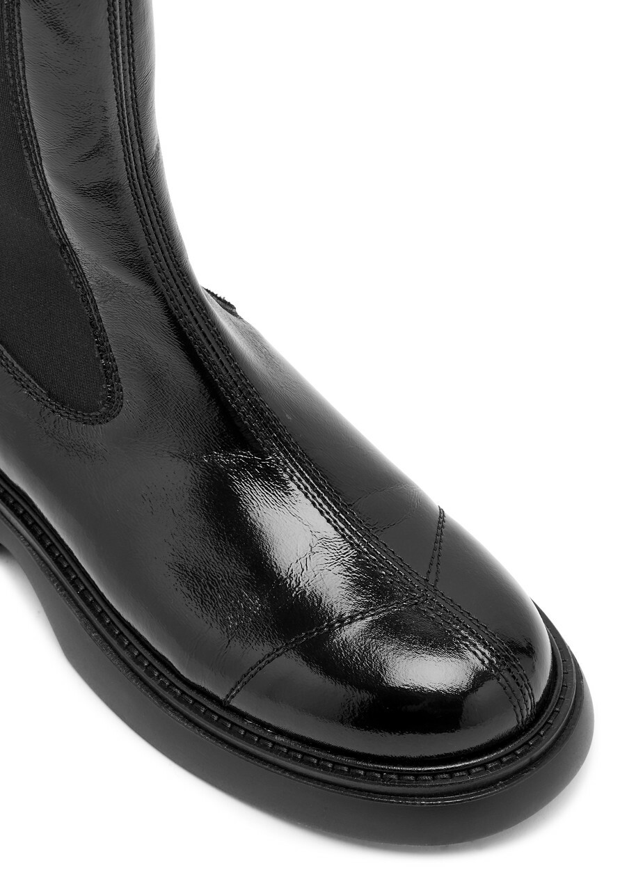 Ganni Patent Faux Leather Chelsea Boots Black