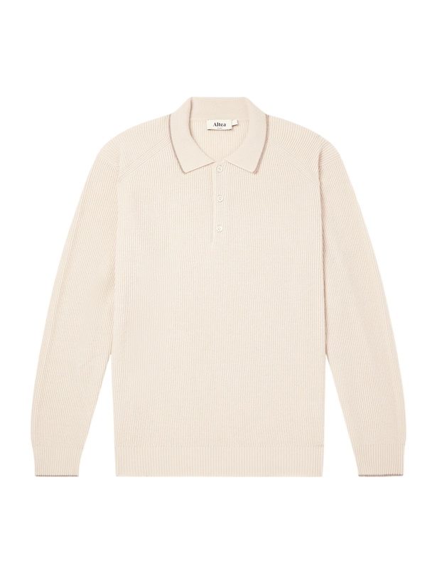 Photo: Altea - Ribbed Virgin Wool Polo Shirt - Neutrals