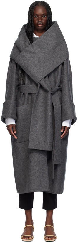 Photo: Erdem Gray Detachable Scarf Coat