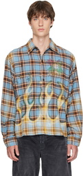 AMIRI Blue MA Quad Bleached Flannel Shirt