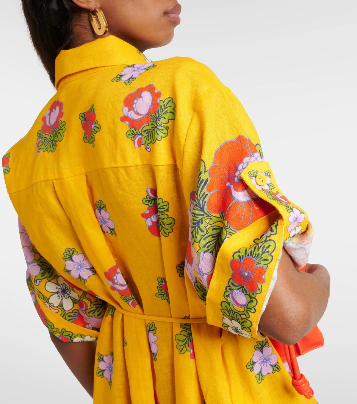 chinese dress ladies Short Sleeve Linen Shirt Dress with Floral Pattern in Soft Shades – Noētic main image 0