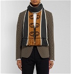 Gucci - Tasselled Striped Logo-Intarsia Wool and Cotton-Blend Scarf - Gray