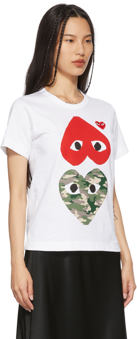 COMME des GARÇONS PLAY White Camo Upside Down Heart T-Shirt