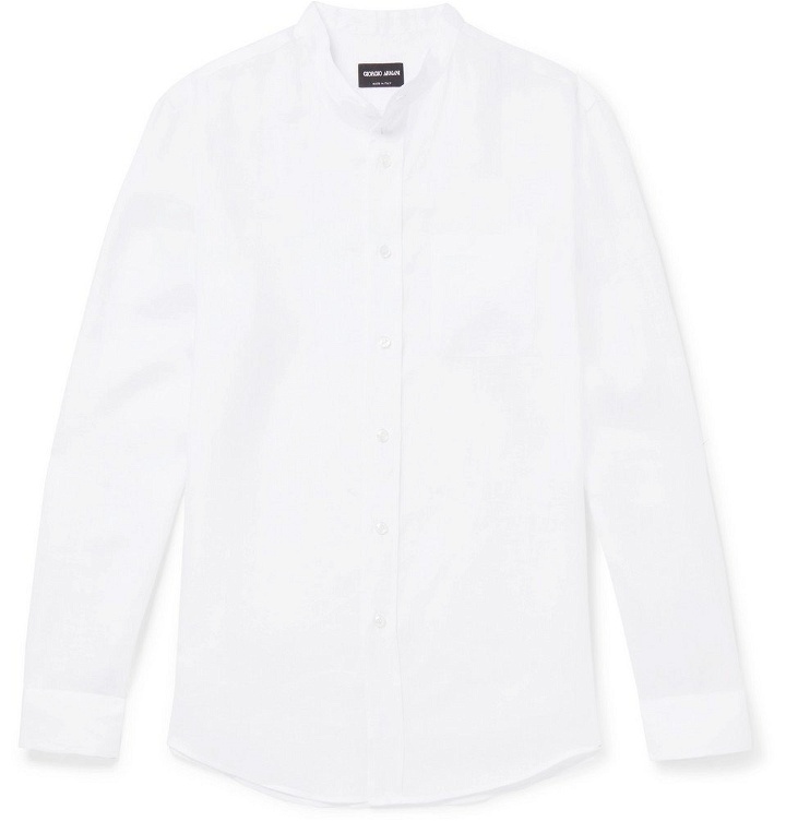 Photo: Giorgio Armani - Grandad-Collar Linen Shirt - Men - White