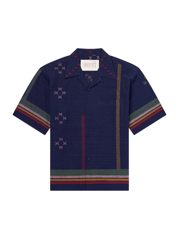 Photo: Kardo - Rohit Camp-Collar Striped Cotton Shirt - Blue