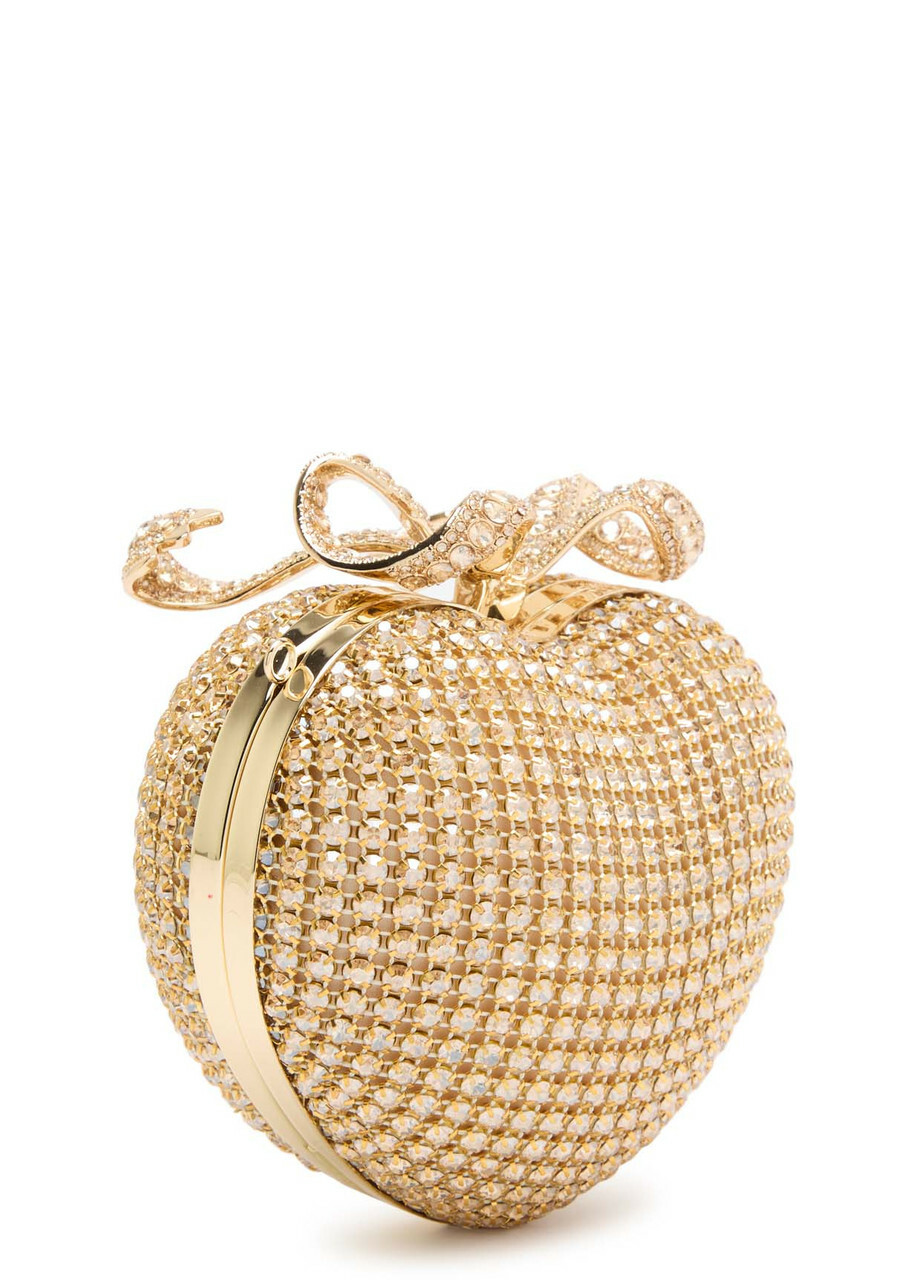 Self-portrait Heart Crystal-embellished Satin Clutch - Gold - One Size