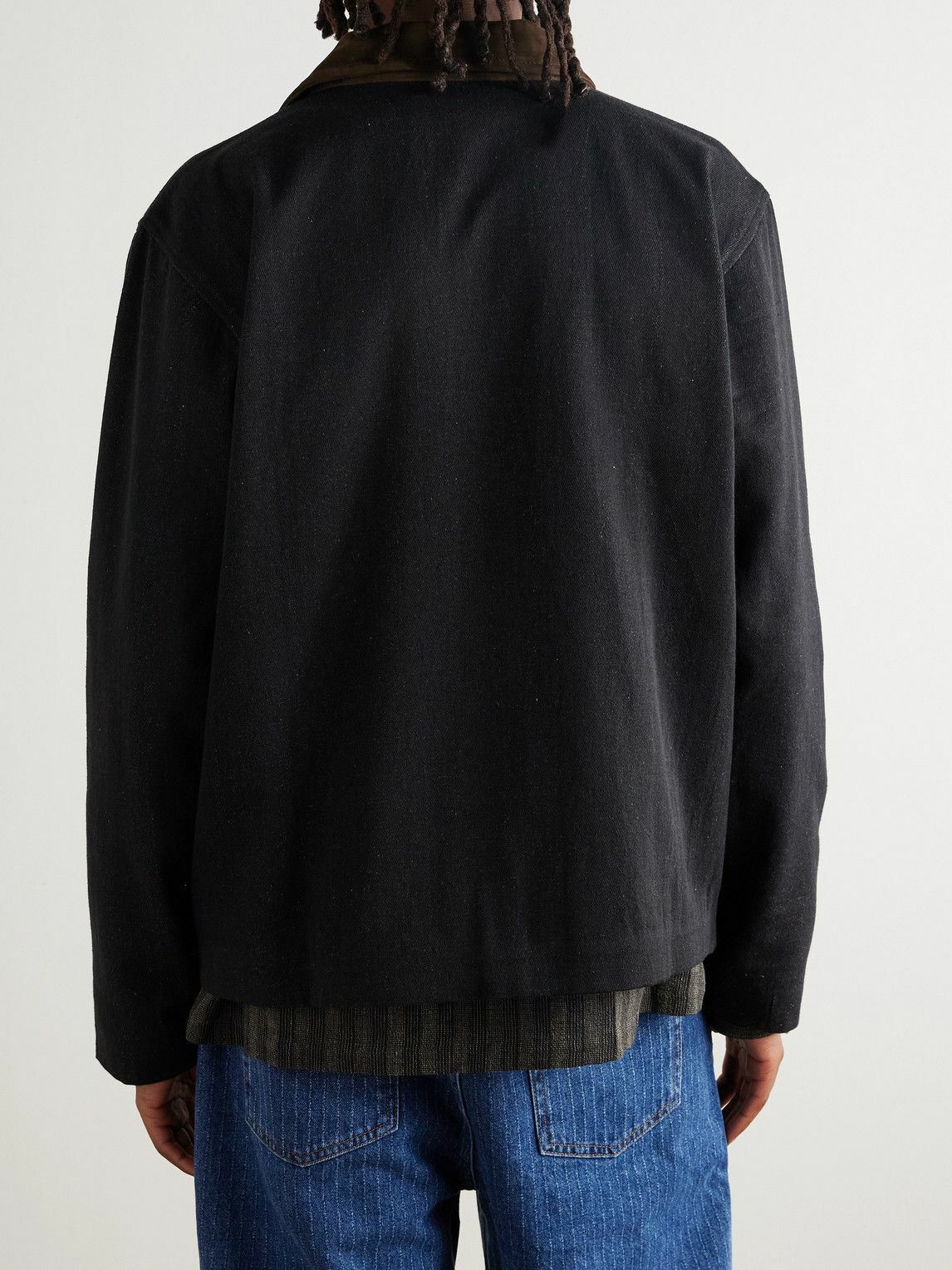 Kartik Research - Embroidered Bead-Embellished Suede-Trimmed Denim Jacket - Black