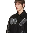 Off-White Black Leather Golden Ratio Varsity Jacket